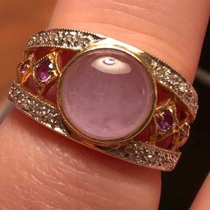 Rose Quartz and Amethyst Ring: Size 7 - 14k Gold